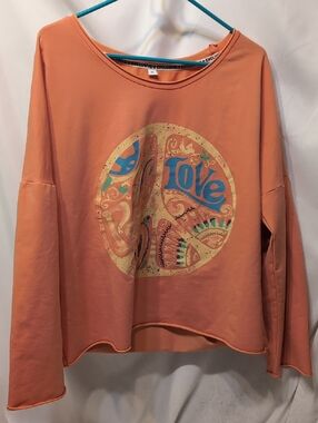 Women’s Exclusive Orange  Graphic Long-Sleeve Top - Love Print Size XL